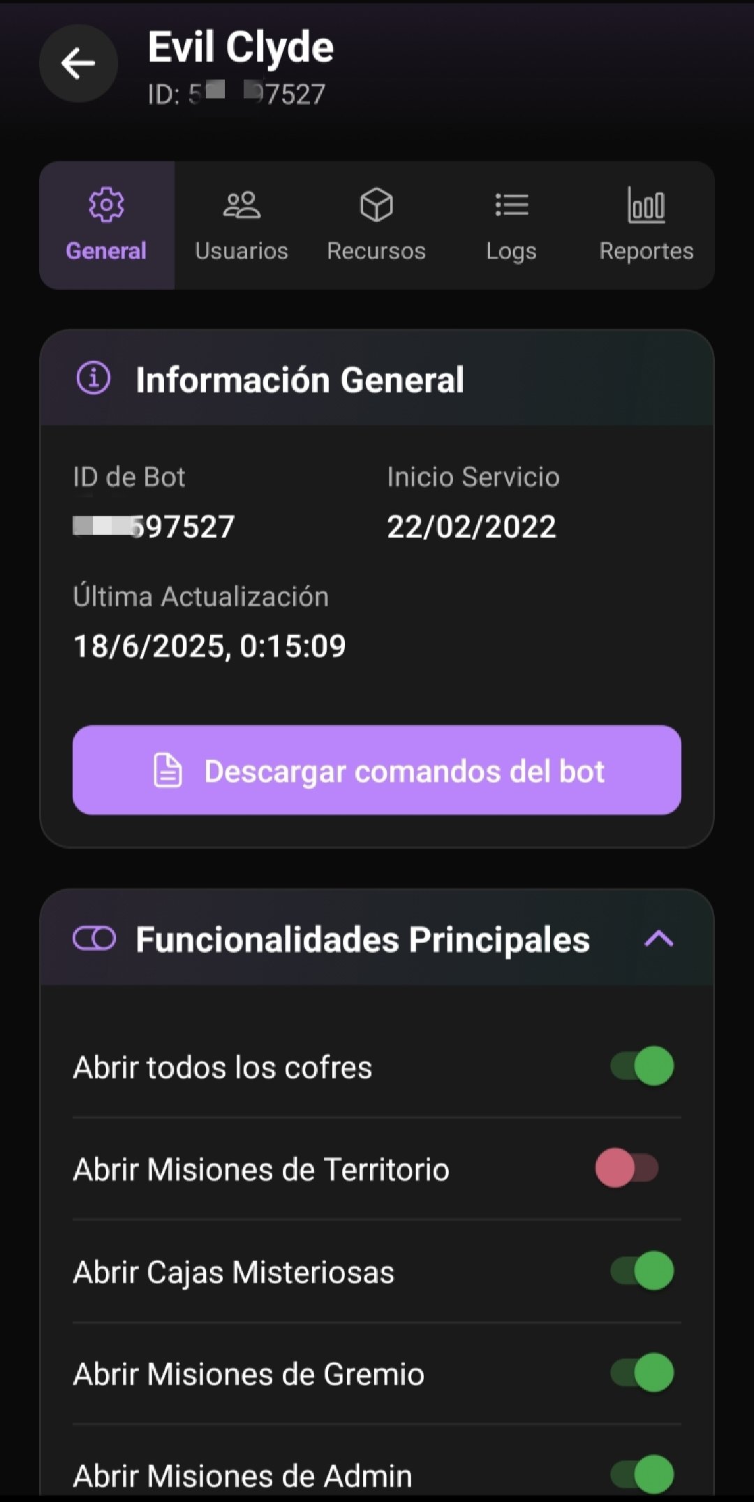 Panel de funciones móvil